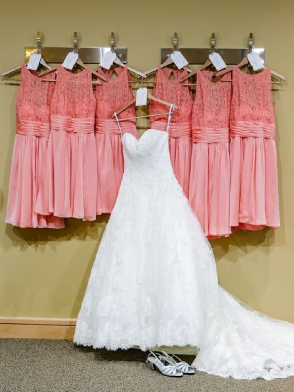 Coral Lace Chiffon Bridesmaid Dress